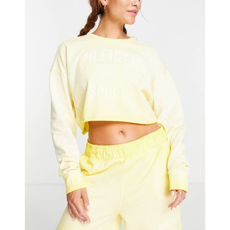 Tommy Hilfiger Sport cropped crew neck logo sweater in pale yellow part of a set