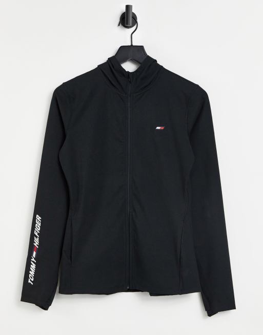 Tommy Hilfiger Sport - Felpa con cappuccio con logo e cerniera lampo, colore nero