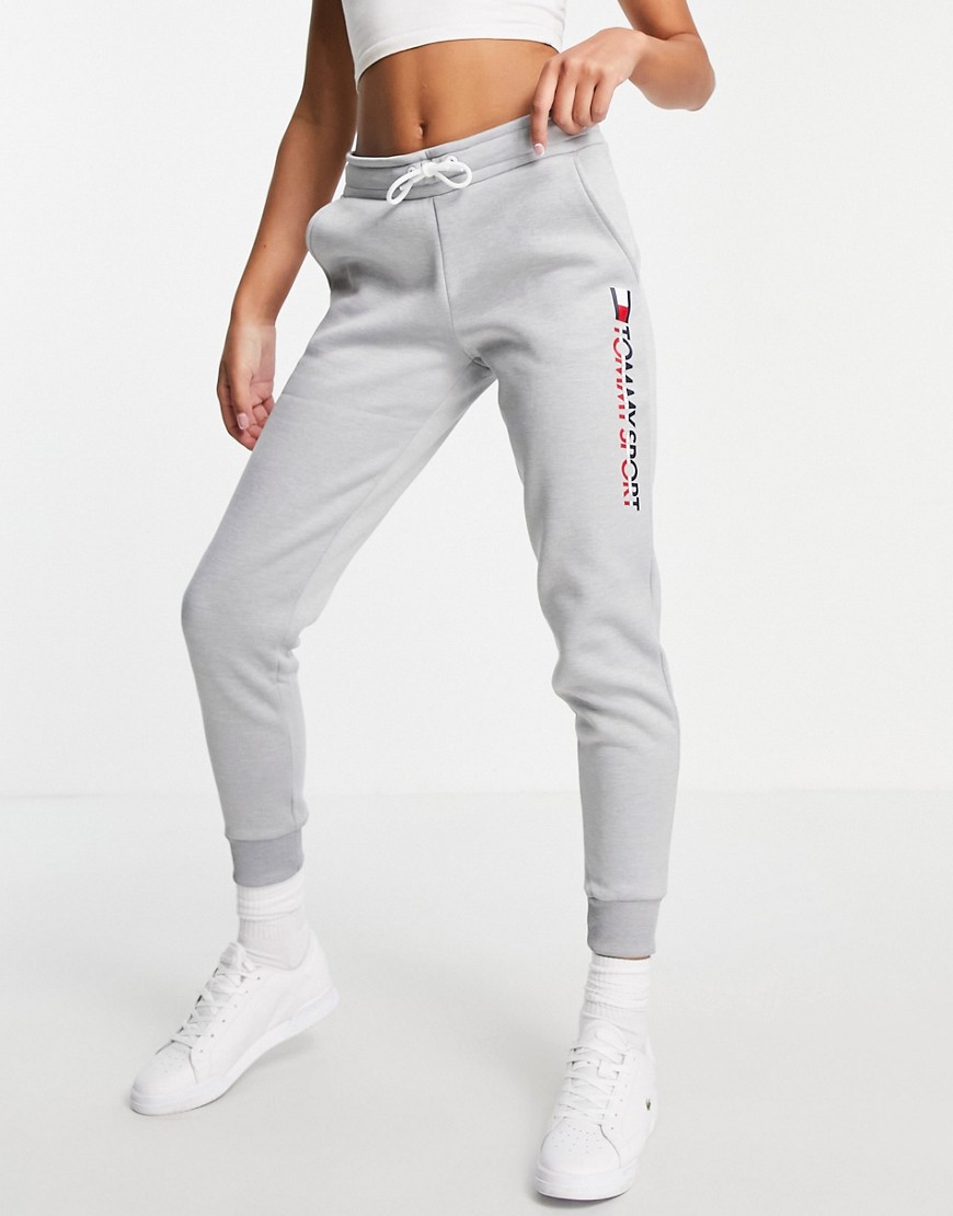 Tommy Hilfiger Sport - Fleece joggingbroek met groot logo in gemêleerd grijs