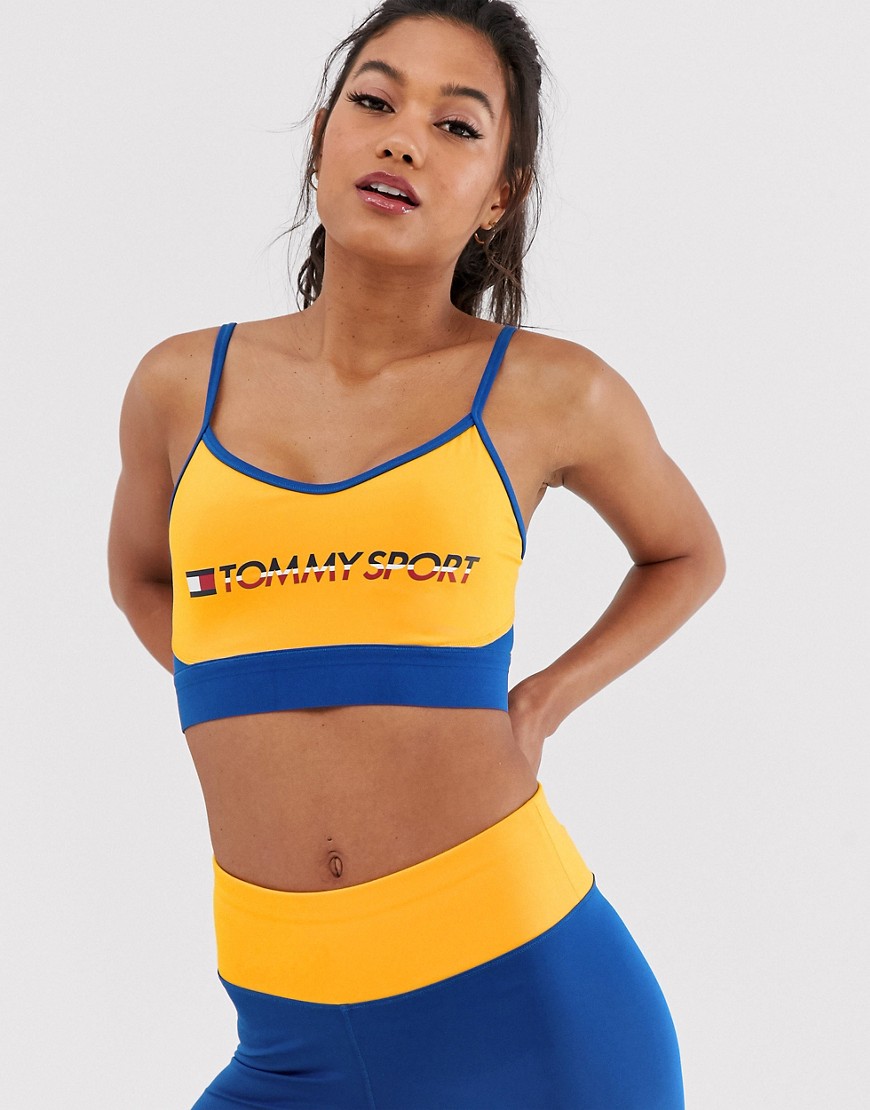 Tommy Hilfiger Sport graphic logo low support bra in yellow-Gold