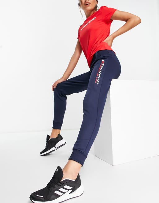 Tommy Hilfiger Sport - Joggers in pile con logo grande, colore blu navy