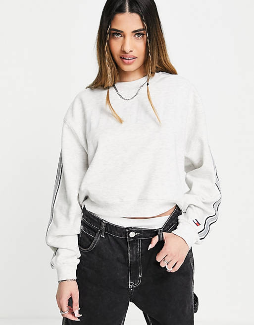 Krachtig Korea Verwoesten Tommy Hilfiger Sport logo graphic crew neck sweater with striped taping in  gray | ASOS