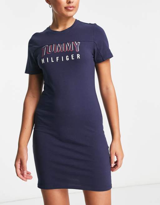 Tommy Hilfiger Sport logo t shirt dress in navy ASOS