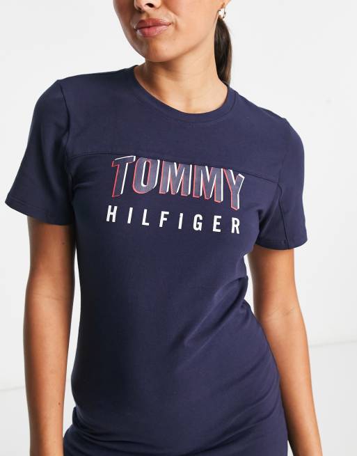 Tommy Hilfiger Womens Cotton Metallic Logo T-Shirt,Navy,XX-Large