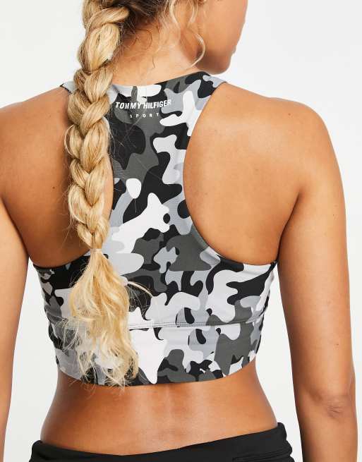 Tommy Hilfiger Sport racer back flag logo performance bra in black multi  camo - part of a set