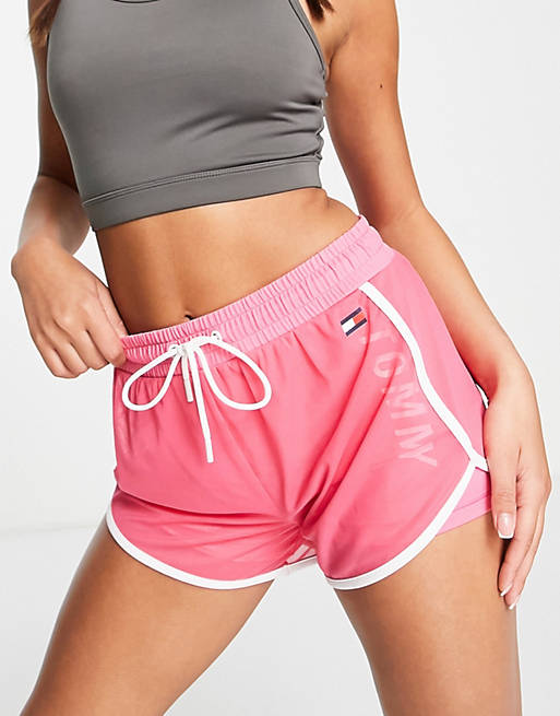 Forbyde At opdage Universitet Tommy Hilfiger Sport running shorts with power mesh overlay in pink | ASOS