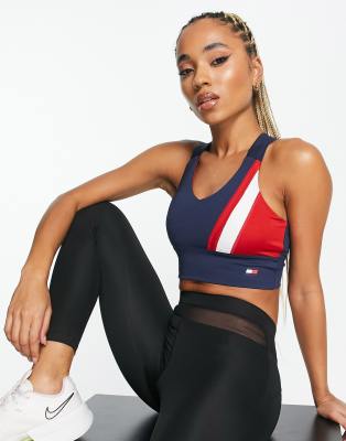 Buy Tommy Hilfiger women padded brand logo training sport bra navy combo  Online