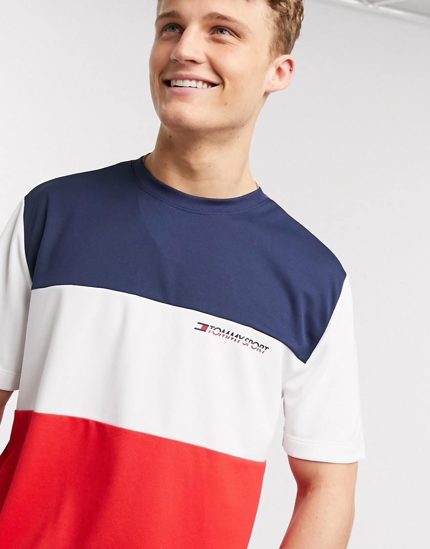 Tommy Hilfiger Sport - T-shirt colorblock con logo-Rosso
