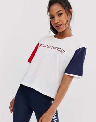Tommy Hilfiger Sport - T-shirt met logo en kleurvlakken in wit