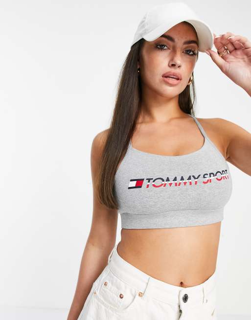 Tommy Hilfiger Sports – Grå sportbehå med lågt stöd och Tommy-logga