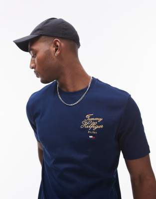 Tommy Hilfiger Stack Script Logo T-shirt In Navy