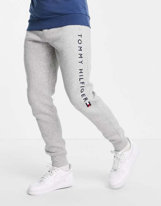 Tommy hilfiger authentic cuffed lounge joggers side discount logo taping in grey marl