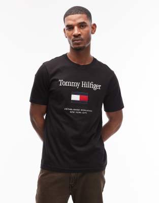 Tommy Hilfiger stacked graphic centre logo t-shirt in black-Navy