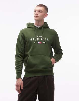 Tommy Hilfiger Tommy Hilfiger stacked large centre logo hoodie in green