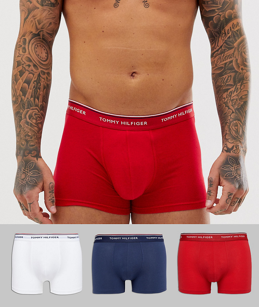 Tommy Hilfiger – Stretch-Unterhosen Im 3er-Pack In Weiß/Rot/Marine- Mehrfarbig XL