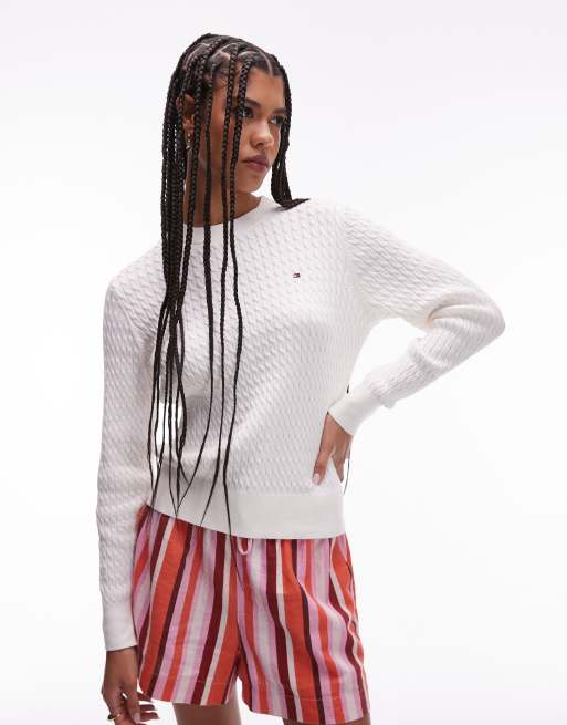 Tommy Hilfiger – Strickpullover in Blau mit feinem Zopfmuster