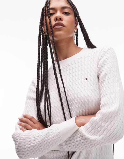 Tommy Hilfiger – Strickpullover in Blau mit feinem Zopfmuster, 4 von 4