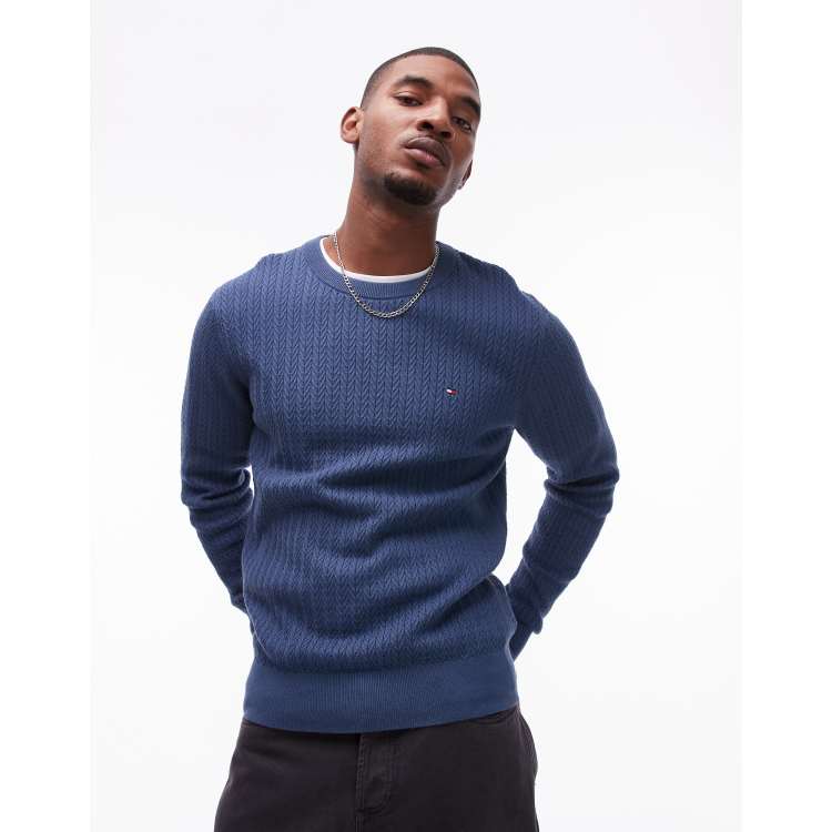 Tommy Hilfiger – Strickpullover in Dunkelblau mit Fischgrätmuster