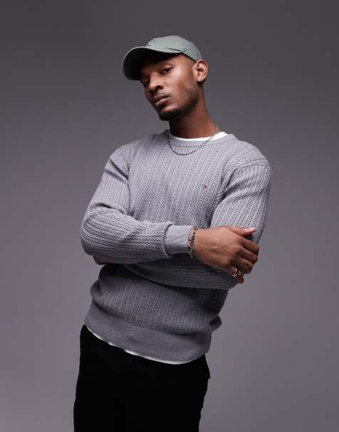 Tommy Hilfiger – Strickpullover in Grau mit Fischgrätmuster und Rundhalsausschnitt - view 1