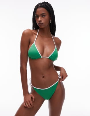 string bikini bottoms in green and white piping