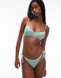 [Tommy Hilfiger] Tommy Hilfiger string bikini bottoms in green and white stripe XS Seersucker Green/ White