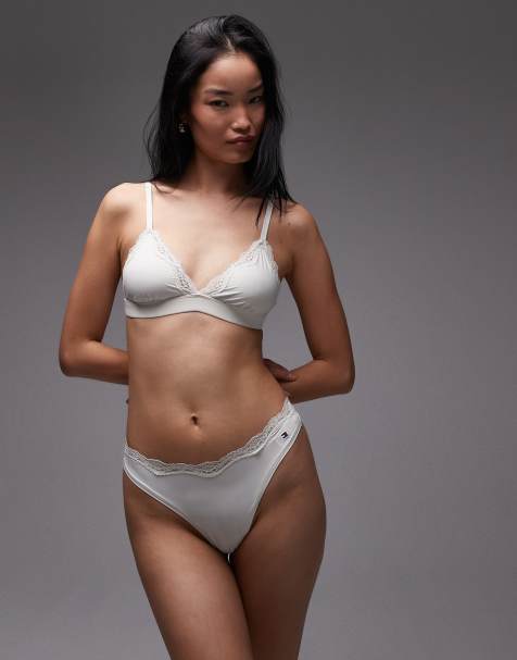 Tommy Hilfiger - String en microfibre et dentelle - Blanc - view 1