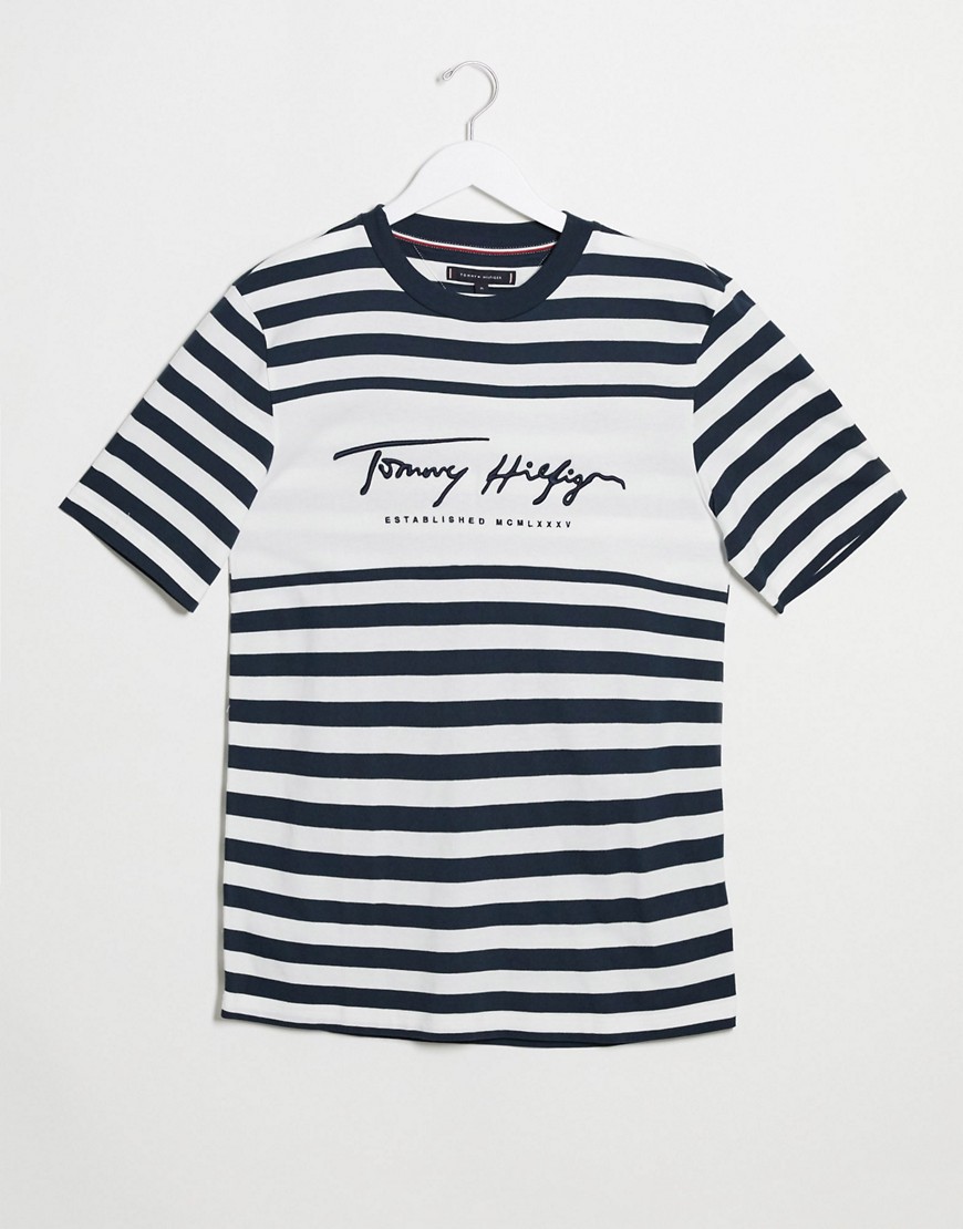 Tommy Hilfiger stripe chest signature logo t-shirt in navy
