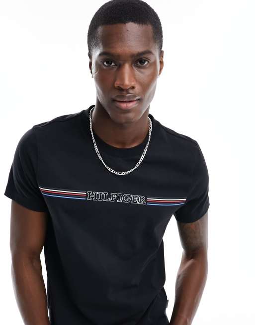 Tommy Hilfiger stripe chest t-shirt in black