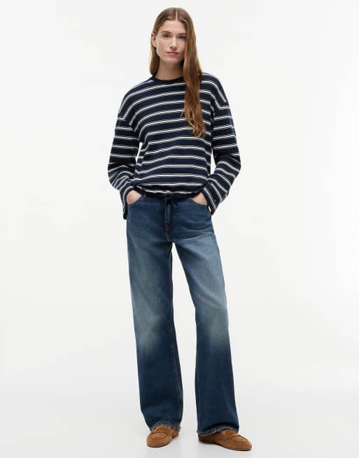 Tommy Hilfiger Stripe drawstring hem long sleeve t-shirt in dark blue, 2 of 6