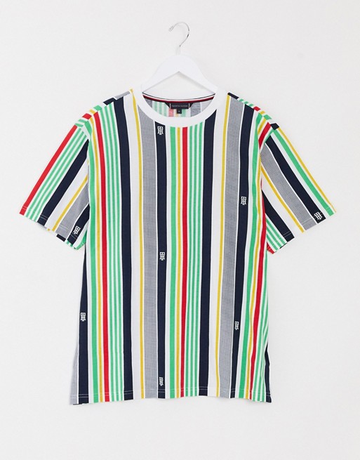 Tommy Hilfiger stripe logo beach t-shirt in multi