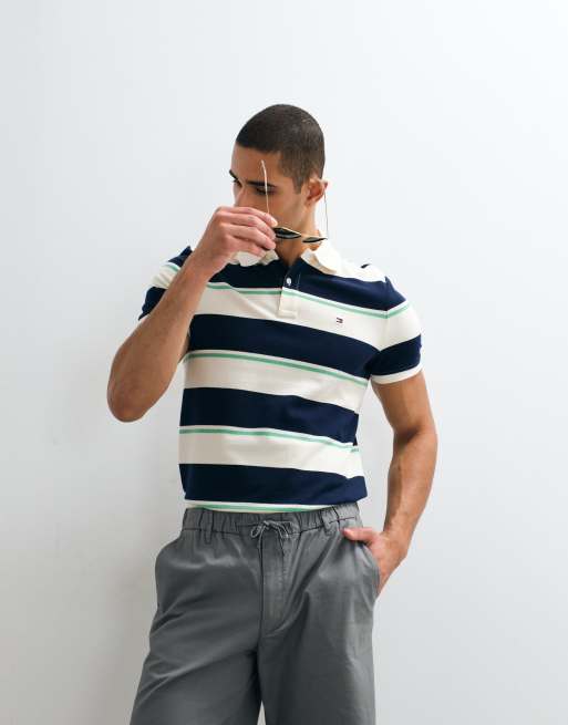 Tommy Hilfiger stripe regular fit polo shirt in navy & white, 5 of 9