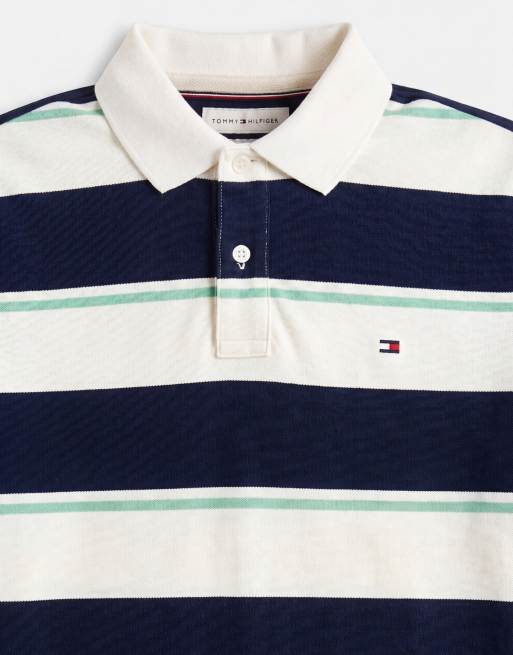 Tommy Hilfiger stripe regular fit polo shirt in navy & white, 8 of 9