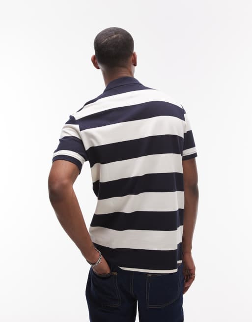 Tommy Hilfiger stripe regular polo shirt in navy and off white, 3 of 4