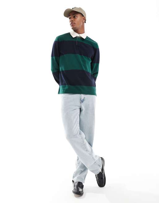 Tommy Hilfiger stripe rugby shirt in navy and dark green