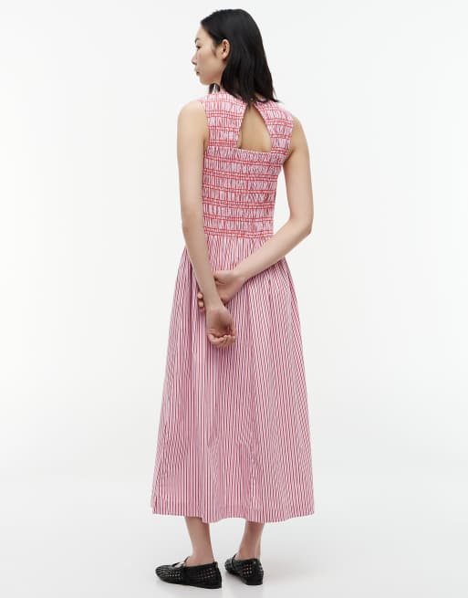 Tommy Hilfiger Stripe smock sleeveless fit and flare maxi dress in multi pink, 4 of 6