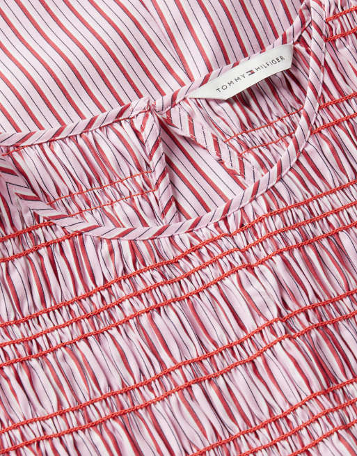 Tommy Hilfiger Stripe smock sleeveless fit and flare maxi dress in multi pink, 6 of 6