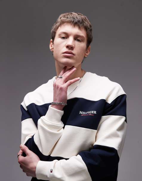 Tommy Hilfiger stripe sweatshirt in navy and off white - view 1