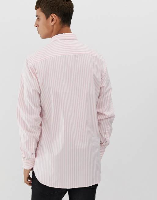 Tommy Hilfiger striped button down oxford shirt with pique flag logo in pink