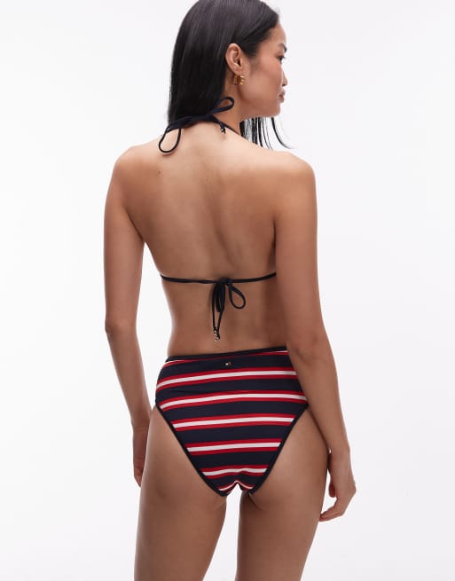Tommy Hilfiger striped high waisted cheeky bikini bottoms in navy, 4 of 4