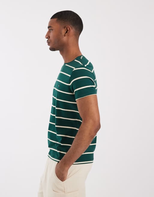 Tommy Hilfiger striped slim fit t-shirt in green, 3 of 5