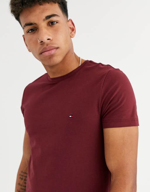 Tommy Hilfiger - strækbar t-shirt med smal pasform i bordeaux, 3 af 4