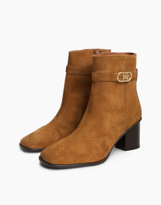 Tommy Hilfiger Suede buckle strap block heel ankle boots in brown, 2 of 7