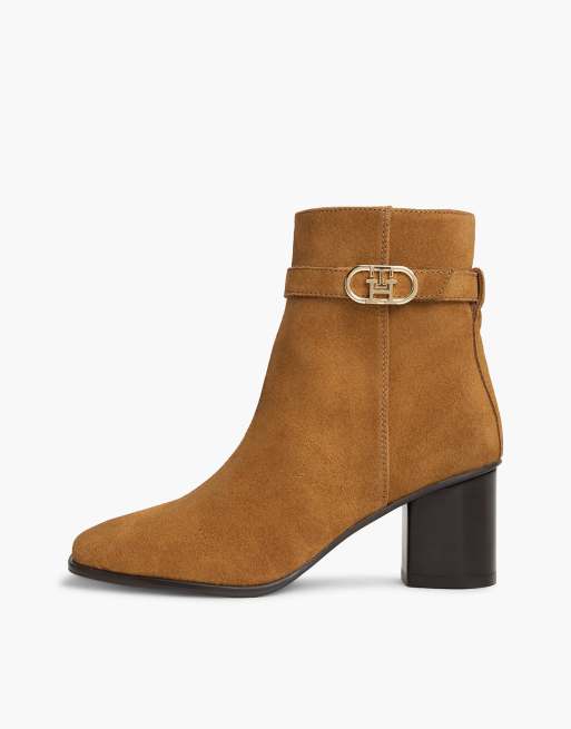 Tommy Hilfiger Suede buckle strap block heel ankle boots in brown, 7 of 7