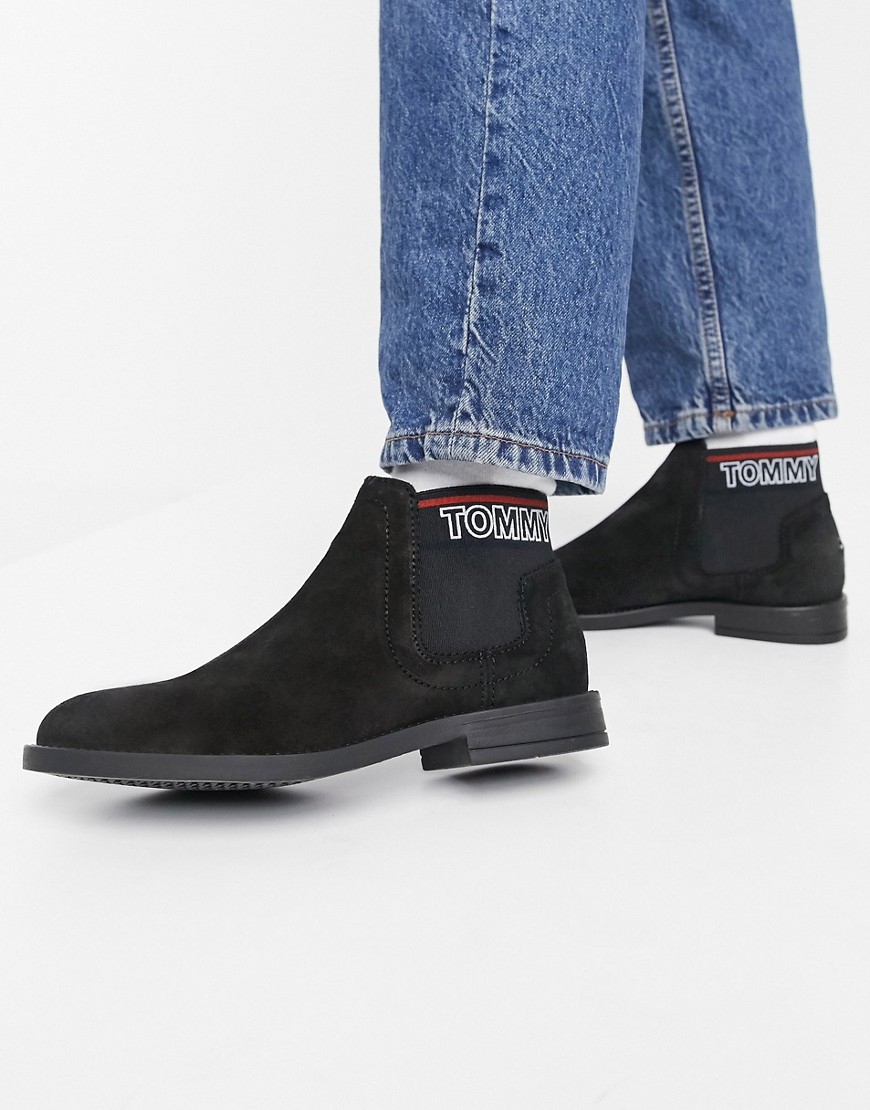Tommy Hilfiger suede chelsea boot in black