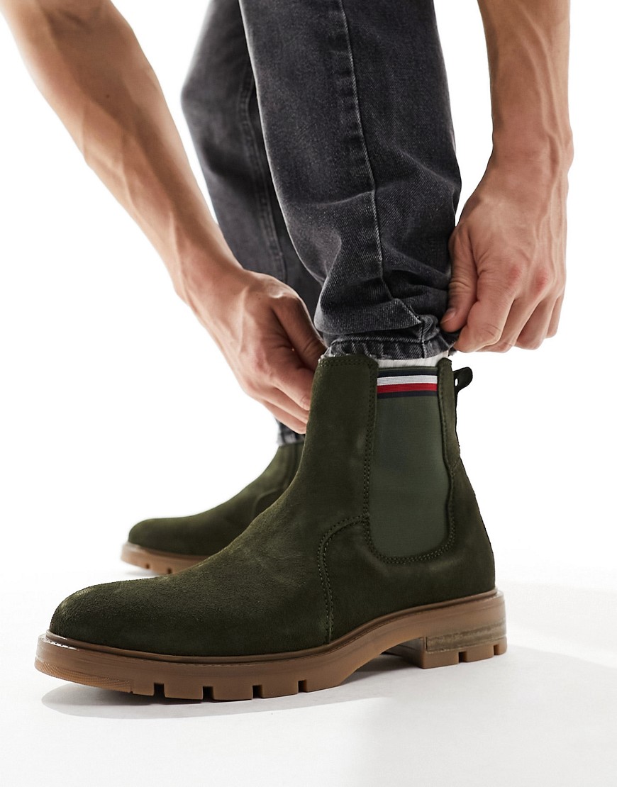 Tommy Hilfiger suede chelsea boots in army green