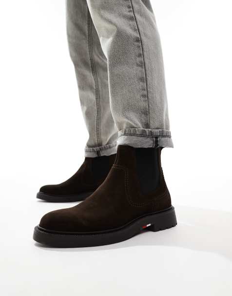 Tommy Hilfiger suede chelsea boots in dark brown - view 1