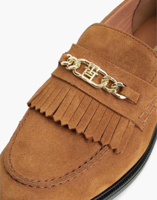 Tommy Hilfiger Suede fringe horsebit loafers in brown, 6 of 7
