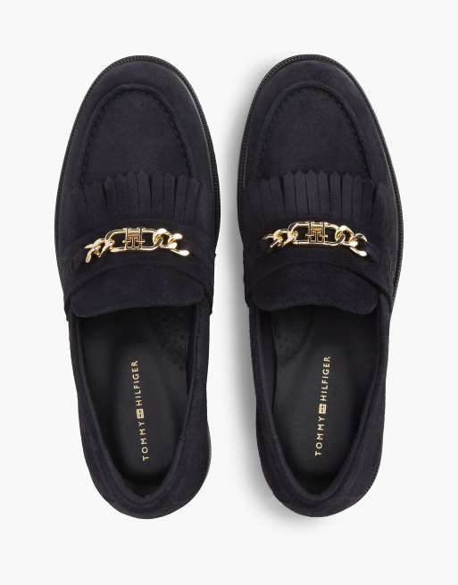 Tommy Hilfiger Suede fringe horsebit loafers in dark blue, 3 of 7