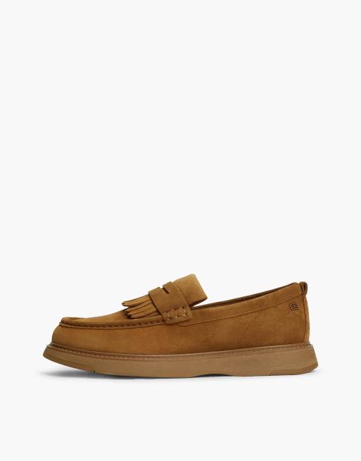 Tommy Hilfiger Suede fringe penny loafers in brown, 7 of 7