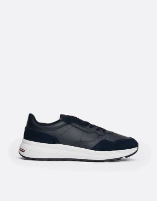  Suede mixed texture trainers in dark blue